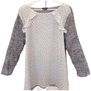 Polka Dot Ruffle Blouse with Gray Sleeves